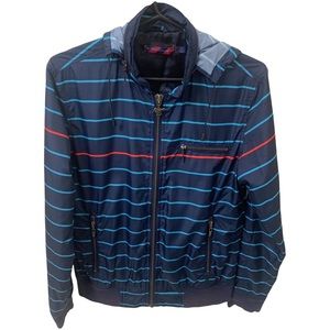 Retro Preppy Striped Windbreaker Bomber Jacket Navy Blue Red Men’s Small